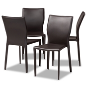 Baxton Studio Heidi Modern and Contemporary Dark Brown Faux Leather Upholstered 4-Piece Dining Chair Set